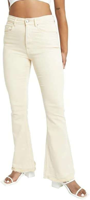 JMOJO - Flared Jeans for Women - High Waisted Jeans with Internal Waist Adjusters - Stretch Jeans for Women UK with 5 Pocket Design & Belt Loops - High Rise Frayed Hem Flared