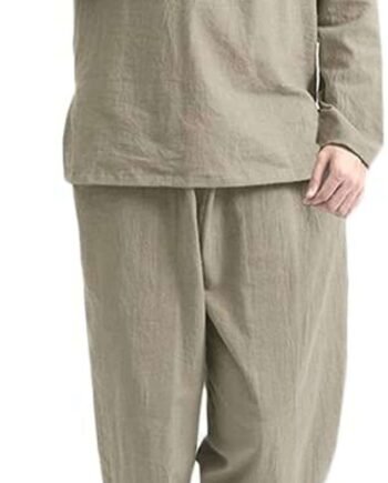 INCERUN Men's Casual Long Sleeve Pajamas Suit Loose V Neck Homewear Sleeping Lounge Nightwear Sets 2 PCS with Pockets