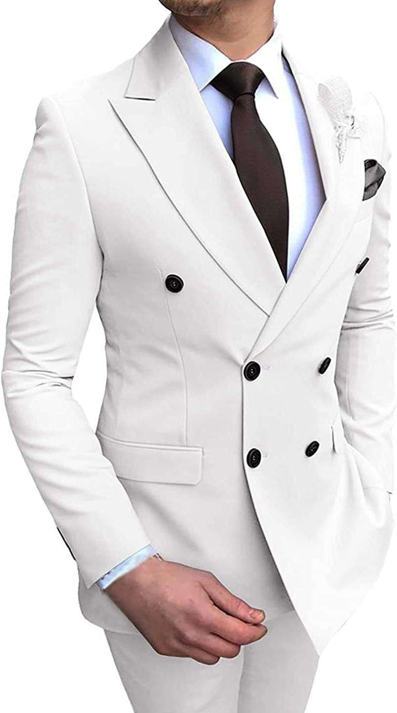 Men's Suits 2 Pieces Double Breasted Regular Fit Notch Lapel Solid Prom Tuxedos (Blazer+Pants)