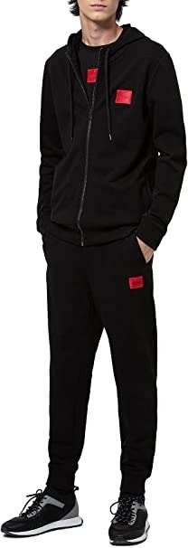 HUGO Mens Doak212 Logo-Patch Tracksuit Bottoms in Cotton Jersey