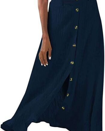 Boho Maxi Skirts for Women Long Skirts Sale Ladies Summer Chic Solid Skirt Mid Waist Long Dress Bohemian Swing A-Line Button Skirts Beach Skirts Clearance UK
