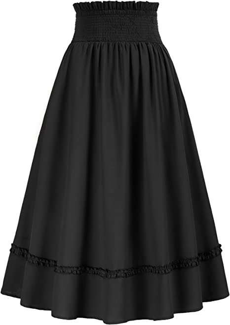 SCARLET DARKNESS Women Renaissance Smocked Waist Skirt Gothic High Waist Flared A-Line Skirt