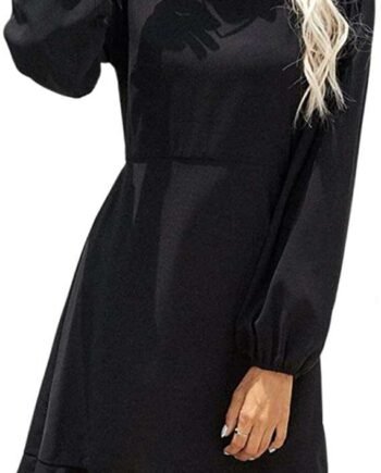 XIAOCILAO Women's Sexy Hollow Backless Dress High Waist A-Line Ruffle Long Sleeve Dress