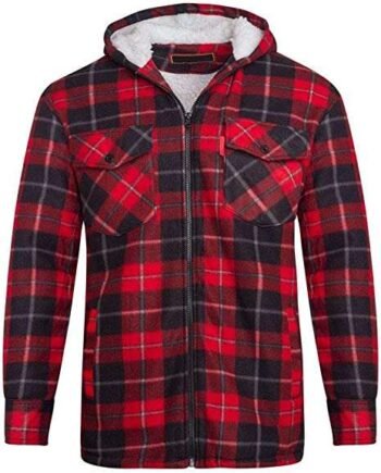 shelikes Mens Womens Shirts Fleece Padded Lumberjacket Sherpa Fur Lined Lumberjack Hooded Quilted Thermal Check Shirt