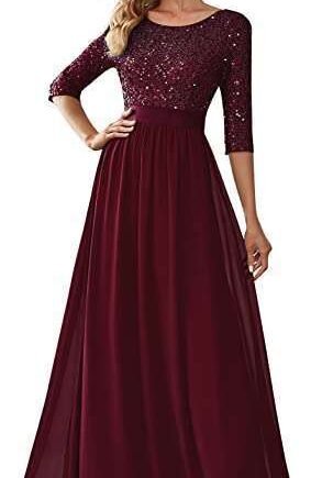 Ever-Pretty Women's Elegant 3/4 Sleeves Sequin Empire Waist A Line Chiffon Evening Dresses 00683