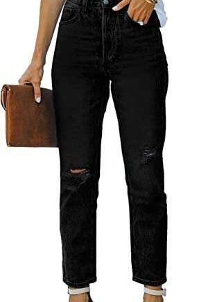 Ancapelion Women’s Ripped High Waisted Ankle Jeans Distressed High Rise Straight Leg Stretch Denim Jean