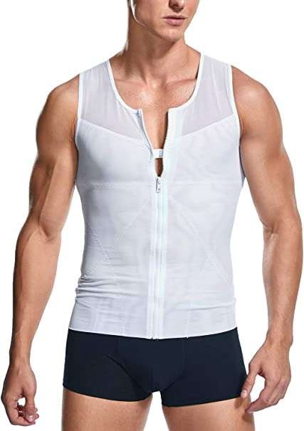 Mens Slimming Body Shaper Zipper Gynecomastia Vest Tank Top Compression Undershirt