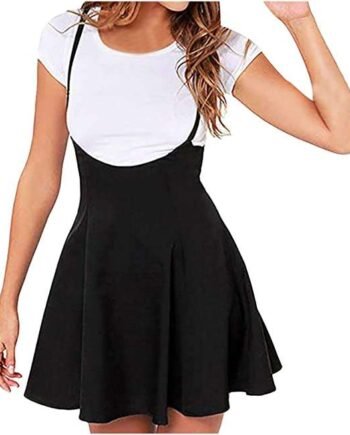 AMhomely Skirts for Women UK Clearance- Women's Pleated Elastic Waist Skirt Fashion A-Line Suspender Brace Skirt Dress Ladies Summer A Line Mini Skirts Dresses Sale