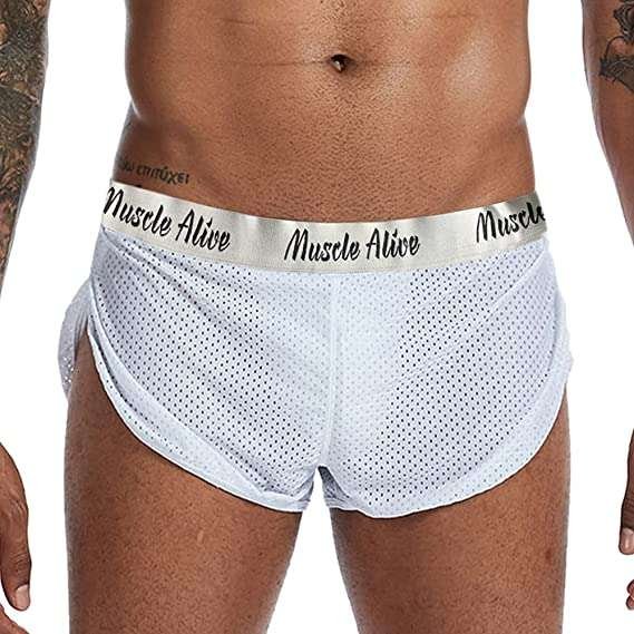Men Extreme Mesh Shorts with Large Split Sides Underwear Boxers Briefs