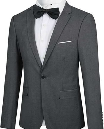YOUTHUP Mens Slim Fit Blazer 1 Button Single Breasted Blazers Classic Business Wedding Suit Jacket and Bowtie