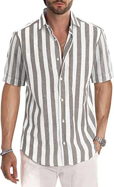 Meilicloth Men's Short Sleeve Shirts Summer Striped Casual Shirt Button Down Regular Fit Tops, Top for Long Lasting Comfort