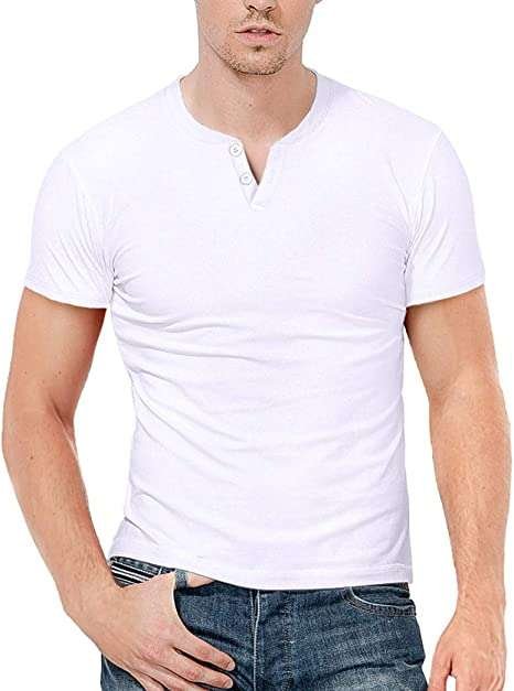 KUYIGO Mens Short & Long Sleeve Henley Shirt 2 Button Fashion V-Neck T-Shirt Top Slim Fit Gym