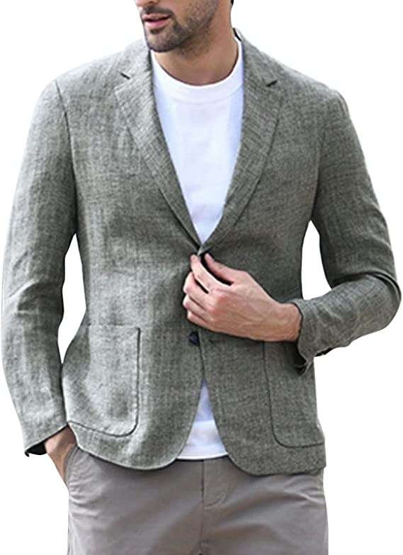 Linen Blazer for Men Slim Fit Business Blazer Jacket 2 Buttons Wedding Blazer Jackets
