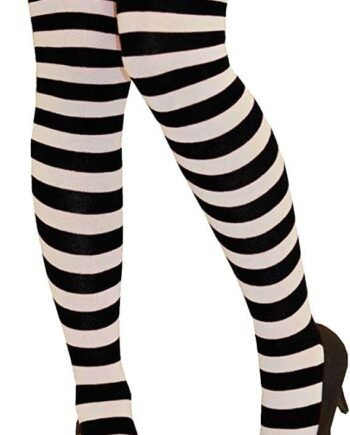 Crazy Chick® Halloween Ladies Black White Striped Socks Over The Knee High Wednesday Addams
