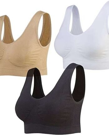 Lemef 3-Pack Seamless Sports Bra Wirefree Yoga Bra with Removable Pads for Women