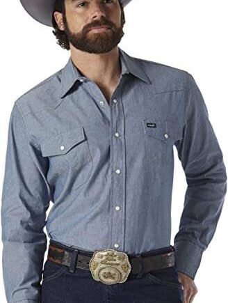 Wrangler Men's Western Long Sleeve Snap Closure Solid Finish Work Shirt, Opaque