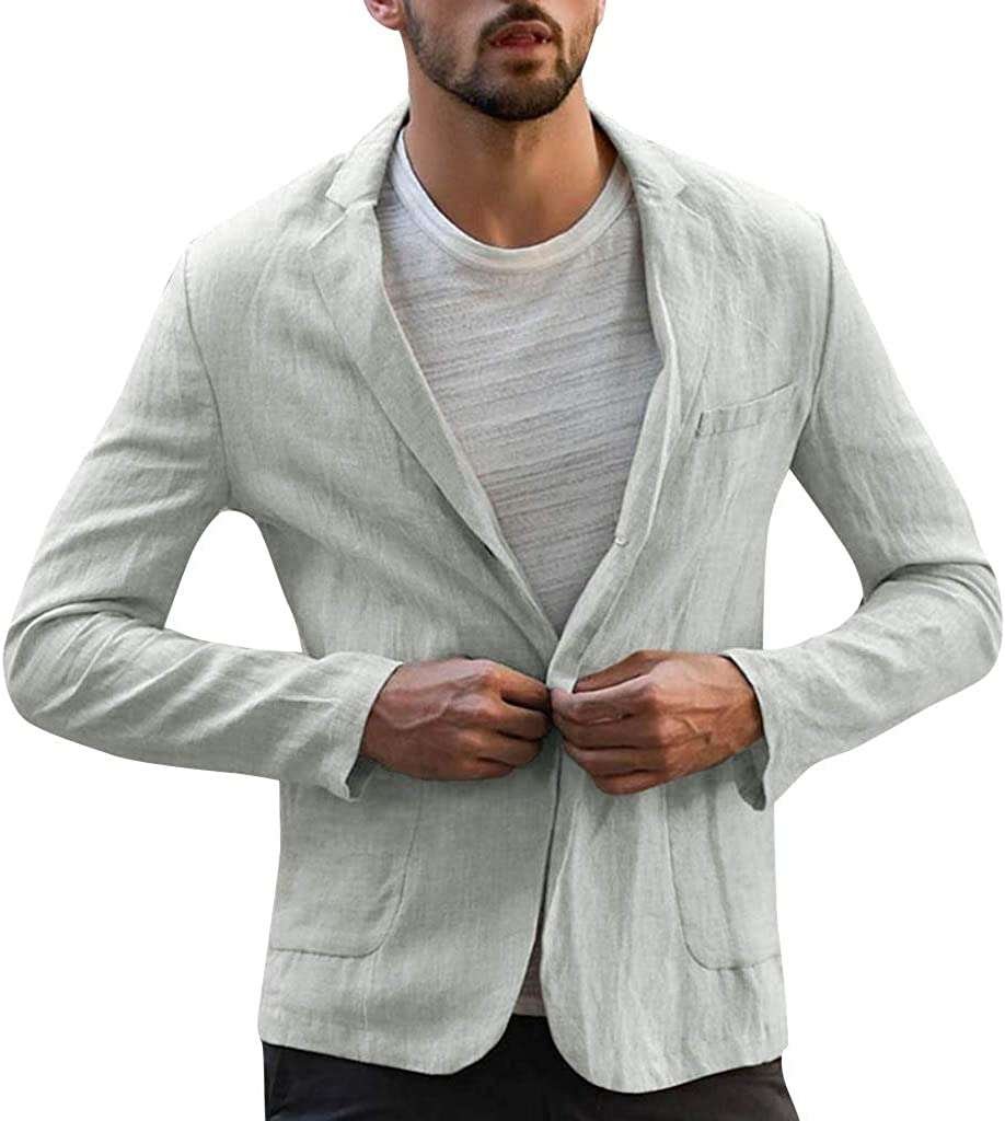 Men's Linen Cotton Mix Blazer Solid Long Sleeve Suits Blazer Jacket Outwear Goosun Premium Casual One Button Blazer Slim Fit Coat Jacket Comfy Lightweight Suit Coat
