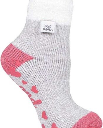HEAT HOLDERS - Ladies Feather Top Fluffy Low Cut Non Slip Thermal Lounge Bed Socks with Grips