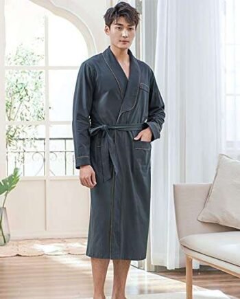 Dressing Gown Robe Men Lightweight Cotton Nightwear, Kimono Robes Sleepwear Youth Mens Long Bathrobes Shower Spa Bathrobe Loungewear