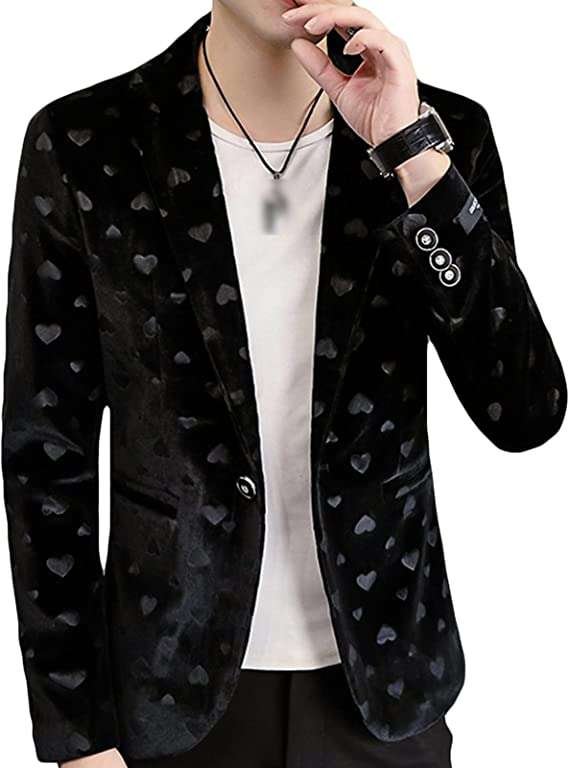 Mens Gold Velvet Suit Jacket Notched Lapel Slim Fit Blazer Jacket Floral Dress Stylish Jacquard Blazer