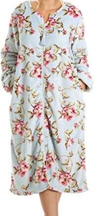 Camille Womens Supersoft Bathrobe Pink Rose Floral Katie Zip Up Loungers