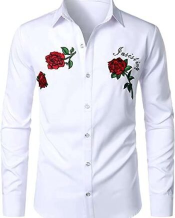 PARKLEES Mens Hipster Embroidery Design Slim Fit Long Sleeve Button Down Dress Shirts