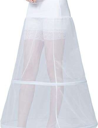 BEAUTELICATE Women's Petticoat Crinoline Long A-line Underskirt Tulle Half Slip with Hoops for Wedding Bridal Evening Dress Cosplay Medieval Costume White