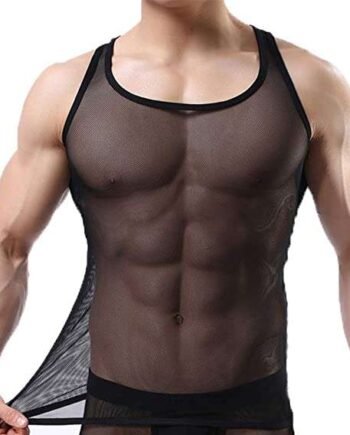 Uneihoiz Men's Summer Mesh Soft Tank Top See Through Vest Stretch Undershirt