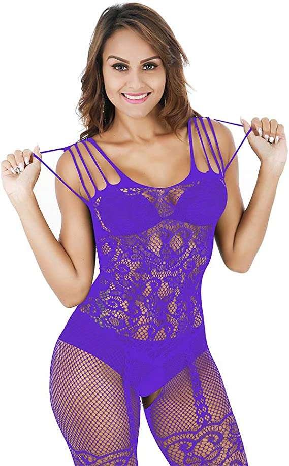 Bommi Fairy Women's Lace Mesh Lingerie Mini Dress Badydoll Fishnet Lingerie Tights Suspenders Striped Hollow-Out Lingerie Sexy Pack Hip Skirt Strapless