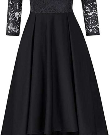 KOJOOIN Women's Dress Vintage Floral Bridesmaid Dress Lace Dress Wedding Evening Party Cocktail Midi Prom High Waist Dresses