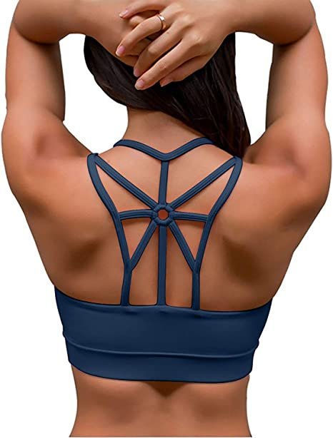 YIANNA Women Sports Bra Padded Elastic Breathable Wireless High Impact Yoga Bras Top