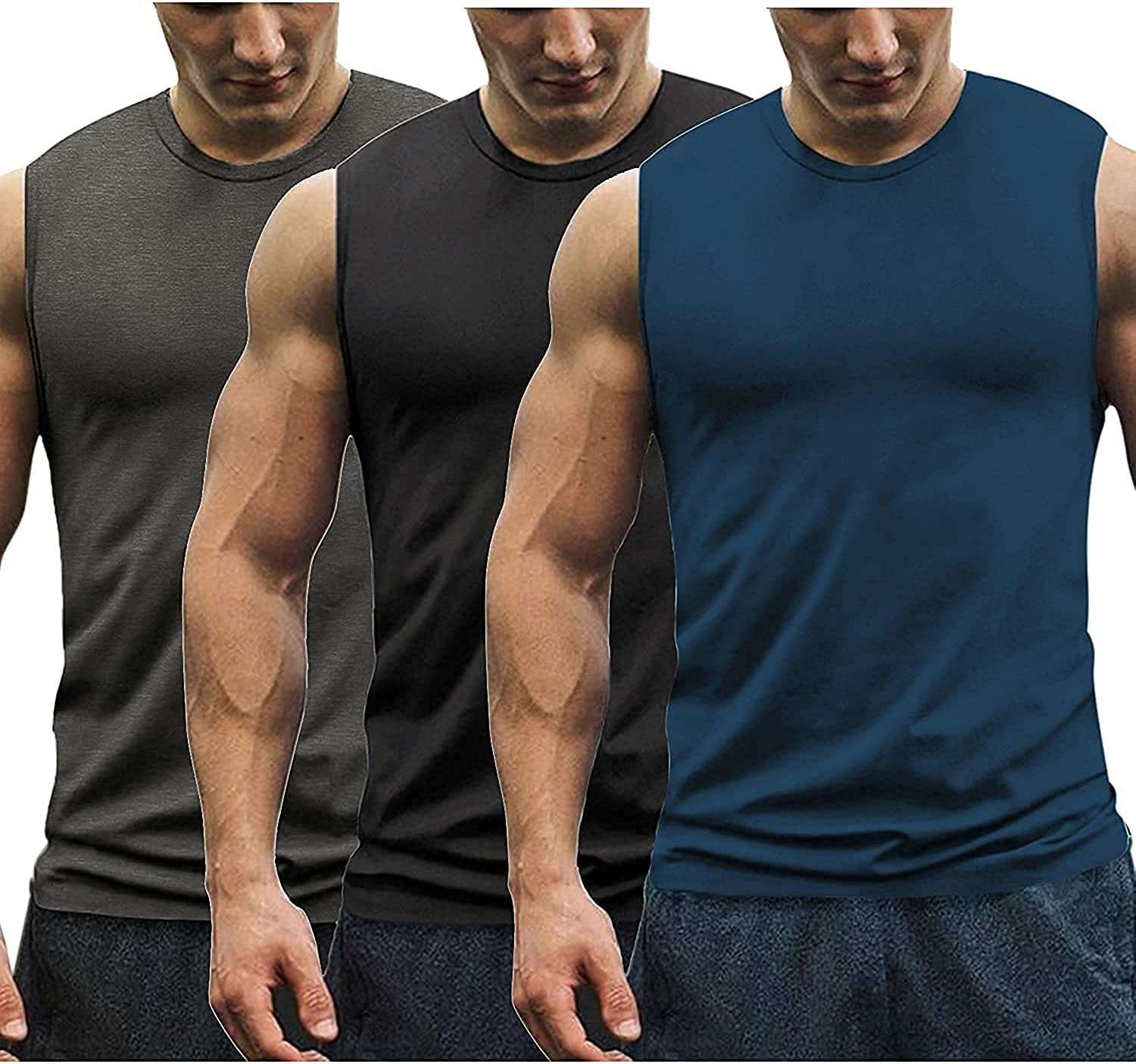 COOFANDY Mens Gym T Shirts Sleeveless 3 Pack Gym Tank Top Muscle Bodybuilding Sports Vest Tops