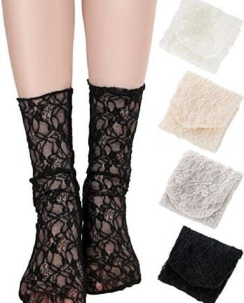 Geyoga Women's Lace Socks Mesh Lace Loose Socks 4 Pairs Mesh Socks Slouch Socks Ankle High Socks for Women Accessories