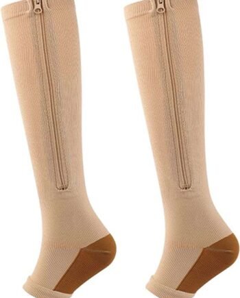 Zipper Compression Socks-2Pairs Calf Knee High Open Toe Compression Stocking Compression Stockings For Women 20-30 Mmhg Compression Socks For Women 20-30 Mmhg Knee High