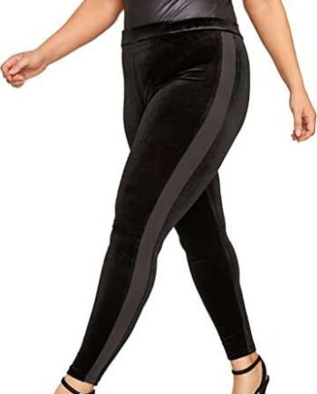 Yours Curve Stretch Velvet Contrast Stripe Leggings - Women's - Plus Size Curve