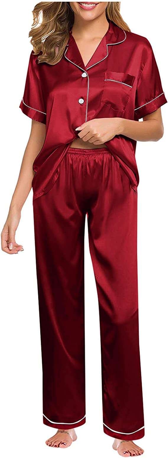 Women Sleeved Satin Sexy Nightwear Loose Top Short Set Suit And Lingerie Sexy Pajamas Women's Sets Pajama Set Women Robe Trousers Nightgown Underwear Silk Milk Bath Dress