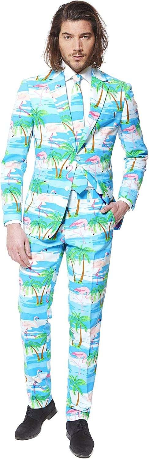 OppoSuits Men's Opposuits Crazy Prom Suits for Men – Flaminguy – Comes With Jacket, Pants and Tie in Funny Designs