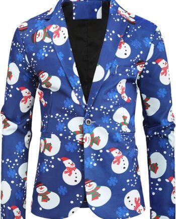 Funny Xmas Santa Snowman Print Blazer Single Breasted Floral Suit Jacket Ugly Xmas Snowflake Print Tuxedo Suit Fashion