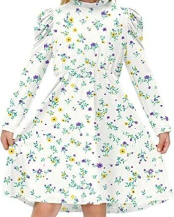 BesserBay Girls Dress Long Sleeve Dress Basic A-line Dress with Ruffled Collar 3-12 Years