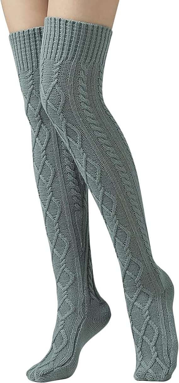 Women Over Knee Socks Cable Knit Thigh High Socks Long Boot Stocking Knee High Socks Winter Warm Leggings Socks Stretch Thermal Knee Warmer Knee Wrap Sleeves for Ladies Girls Joint Pain Relief