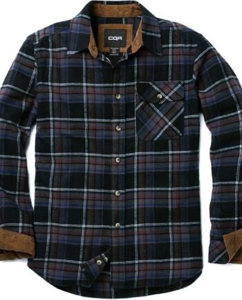 CQR Men's All Cotton Flannel Shirt, Long Sleeve Casual Button Up Plaid Shirt, Brushed Soft Outdoor Shirts