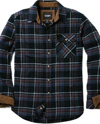 CQR Men's All Cotton Flannel Shirt, Long Sleeve Casual Button Up Plaid Shirt, Brushed Soft Outdoor Shirts