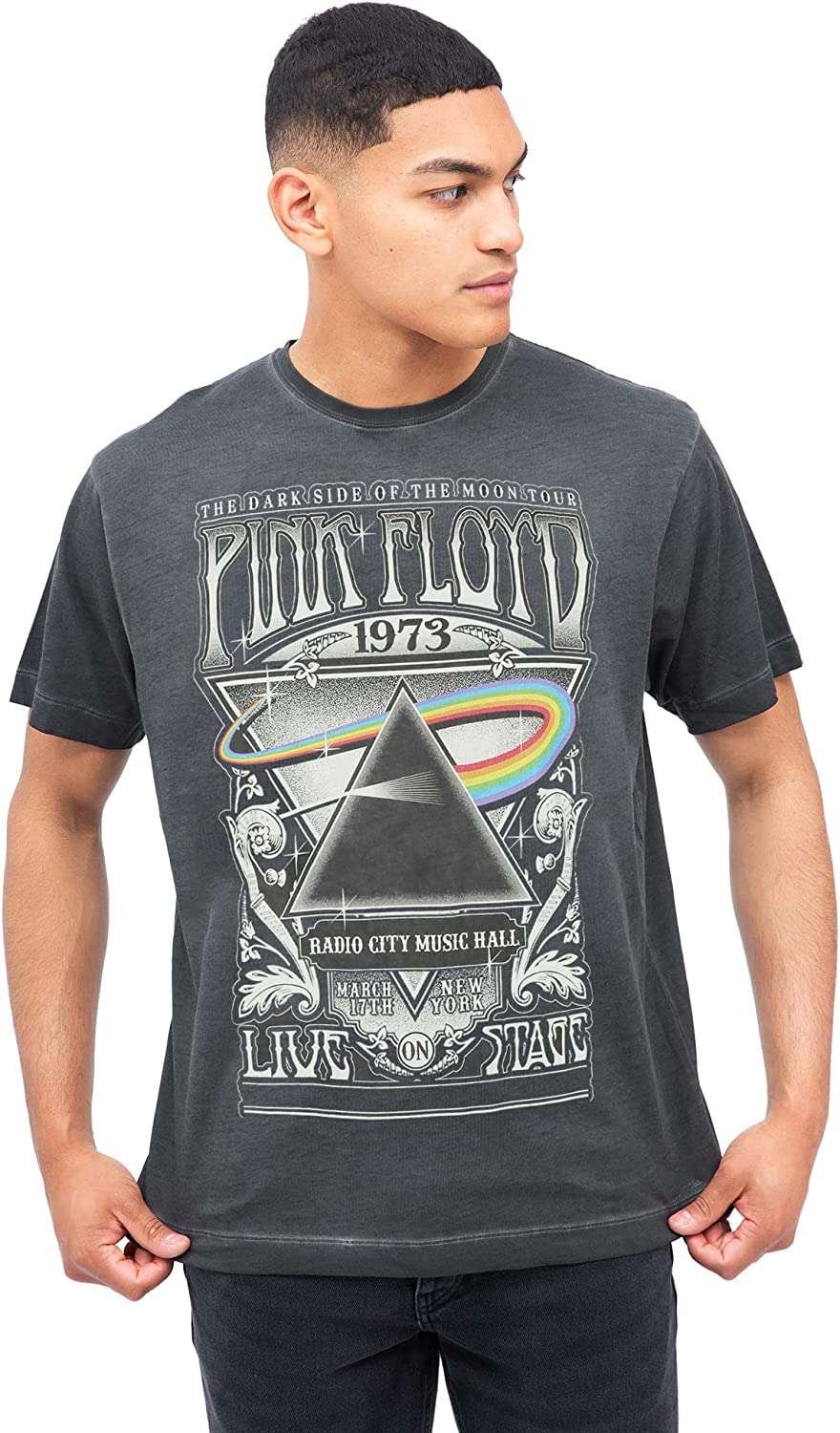 Cotton Soul Pink Floyd Carnegie Poster Mens Vintage Wash T Shirt Vintage Black