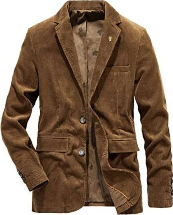 HYMCX Loose Fit Mens Vintage Retro Suit Jacket with Two Button Leisure Men Blazer Corduroy Coat Winter Warm Lightweight Outwear Lapel and Pocket