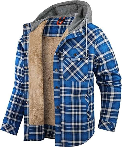 Mr.Stream Mens Fur Lined Padded Lumberjack Check Button Shirt Long Sleeve Hoodies Flannel Quilted Fleeced Sherpa Jackets Plus Big Size