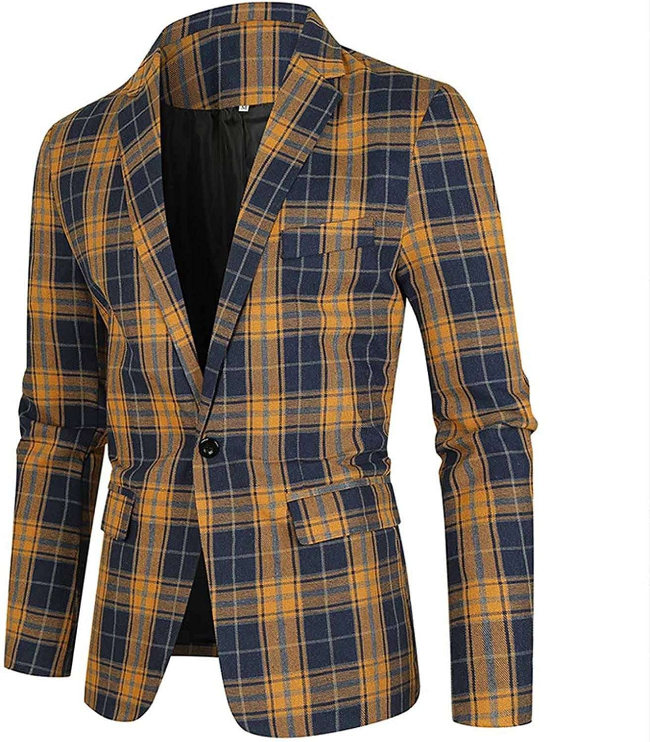 HAOLEI Mens Casual Blazer Regular Fit Plaid Suit Jackets Sale Clearance Single Breasted Cotton Coat Jacket Slim Fit Checkered One Button Notched Collar Casual Blazers Jacket UK Size 8-14