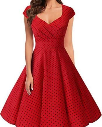 bbonlinedress Women's 50s 60s A Line Rockabilly Dress Cap Sleeve Vintage Swing Party Dress