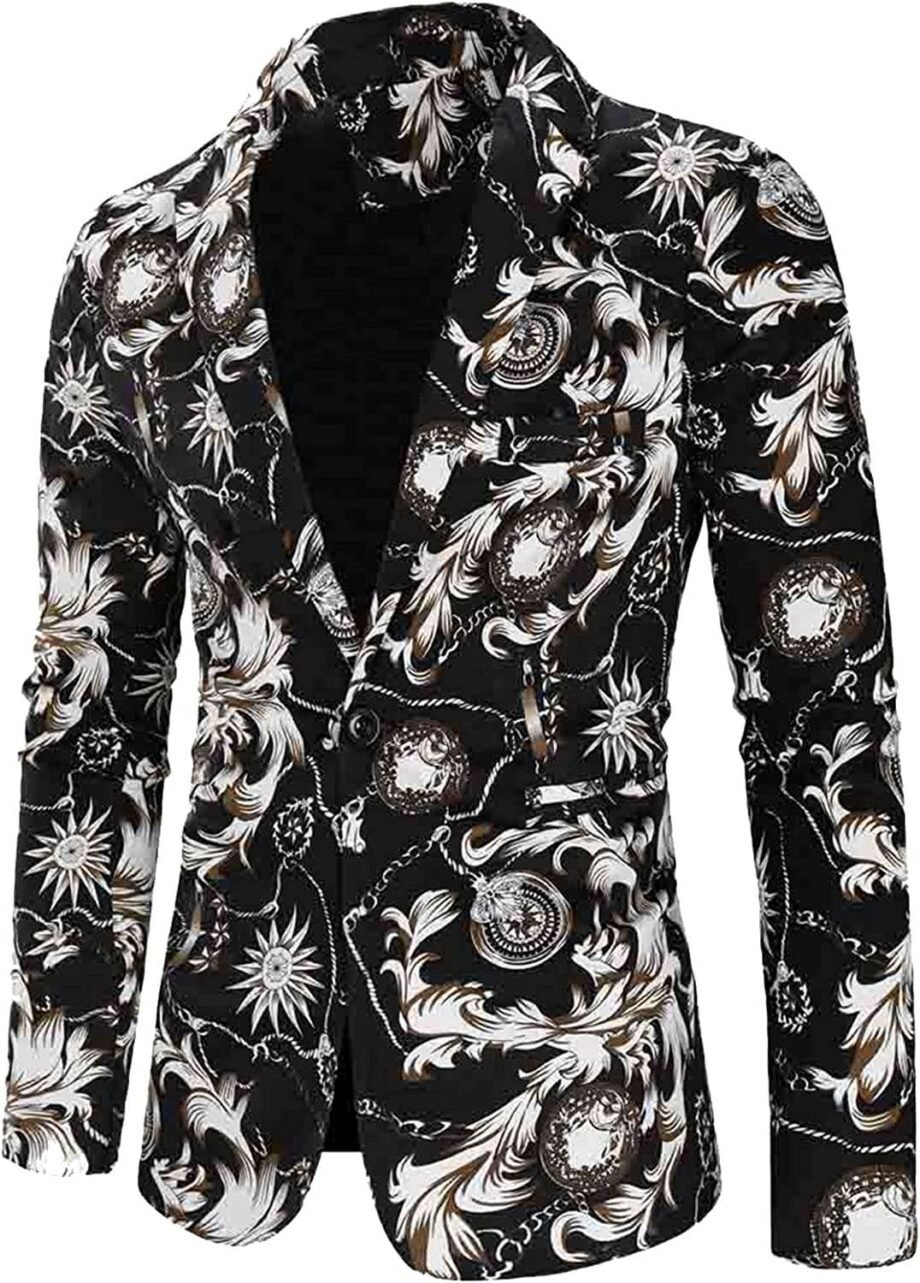 Male Suit Blazer Printed Men Slim Jacket Vintage Formal Wedding Dress Stage Costumes for Singers