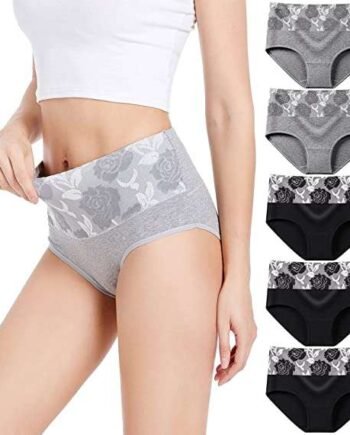 HAVVIS Women's High Waist Knickers Ladies Cotton Briefs Underwear Full Back Coverage Panties Plus Size Multipack