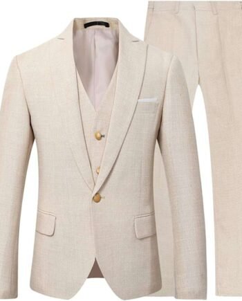 YOUTHUP Men's Slim Fit 3 Piece Linen Suit Business Wedding Vintage Suits Peak Lapel Blazer Vest Trousers